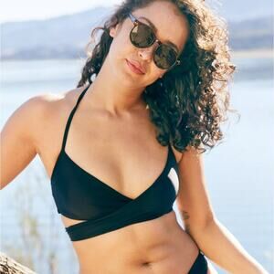 NWT Aerie Wrap Halter Bikini Top Size XXS Black Tie Front NEW